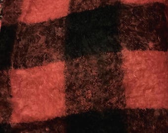 Holywood Black/Red Checked Scottish Mohair Blanket/Throw - 175 CM X 145 CM