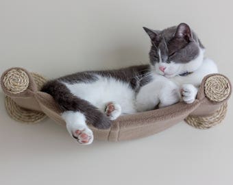 Amaca per gatti, tiragraffi, cuccia morbida e accogliente per gatti - Regalo unico per gli amanti dei gatti, mensola galleggiante per gatti montata a parete, trespolo, amaca per gatti - Marrone chiaro