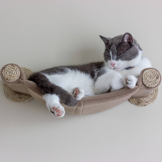 Cat Hammock Cat Tree Cozy Soft Cat Bed Unique Gift for Cat Lover Wall Mounted Floating Cat Shelf Perch Cat Hammock Tan Etsy