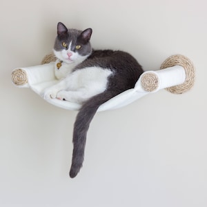 Cat Hammock, Cat Tree, Cozy Soft Cat Bed - Unique Gift for Cat Lover, Wall Mounted Cat Shelf, Perch, Best Quality Cat Hammock - White