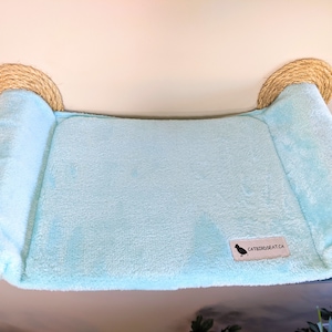 Katzenhängematte, Katzenbaum, gemütliches Katzenbett - Einzigartiges Geschenk für Katzenliebhaber, Wandmontiertes Katzenregal, Sitzstange, Hängematte Passend für alle Dekorationen - Pastellblau