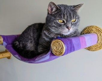 Cat Hammock, Cat Tree, Cozy Soft Cat Bed - Unique Gift for Cat Lover, Wall Mounted Cat Shelf, Perch, Best Quality Cat Hammock - Ombre Purple