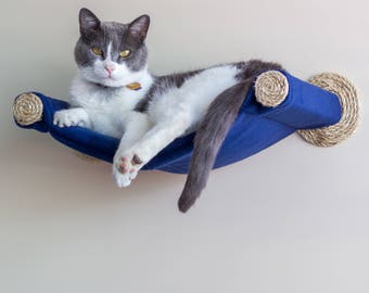 Amaca per gatti, tiragraffi, cuccia accogliente per gatti - regalo unico per gli amanti dei gatti, mensola da parete per gatti, trespolo, amaca per gatti - blu