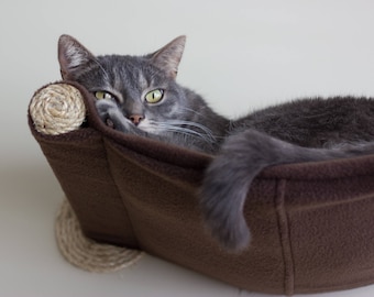 Hamac pour chats, arbre à chat, lit confortable pour chat doux - cadeau unique pour l’amant de chat, étagère flottante montée de mur de chat, perche, hamac de chat - brun