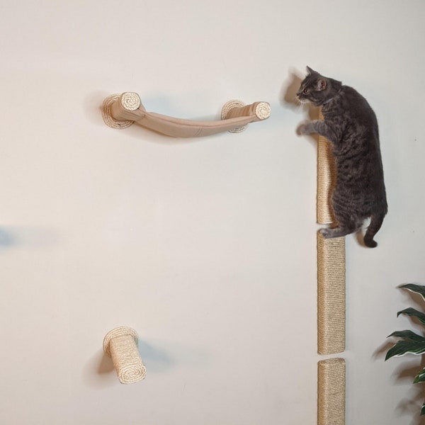 Cat Play Furniture Wall-mounted Scratching Climbing Steps with Cozy Floating Cat Hammock Choice of Color