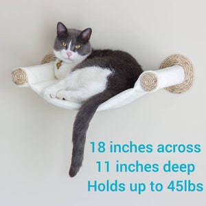 Cat Hammock with Two Sisal Steps, Cat Tree Alternative, Cozy Floating Cat Bed, Wall Mounted Cat Shelf, Climbing Perch Cat Scratchers Cream image 9