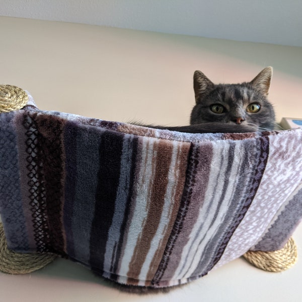 Cat Hammock, Cat Tree, Cozy Cat Bed - Unique Gift for Cat Lover, Wall Mounted Cat Shelf, Perch, Cat Hammock - Stripes and Squiggles