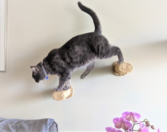 Cat Stairs / Wall-Mounted Cat Steps/ Cat Furniture / Cat Scratching / Sisal Climbing Post /Kitty Steps / Floating Cat Perch - 2 Step Pack