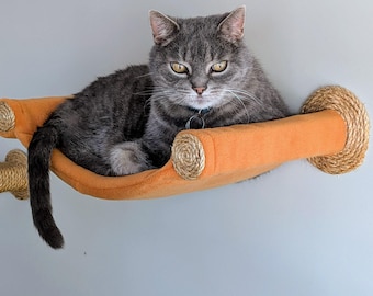 Hamac pour chat, arbre à chat, lit confortable pour chat - Cadeau unique pour amoureux des chats, étagère murale pour chat, perchoir, hamac - Orange