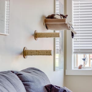 Cat Hammock with Two Sisal Steps - Tan