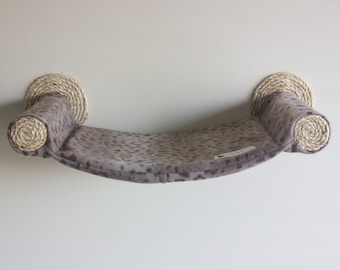 Cat Hammock, Cat Tree, Cozy Cat Bed - Unique Gift for Cat Lover, Wall Mounted Cat Shelf, Perch, Hammock with Two Sisal Steps - Grey Leopard
