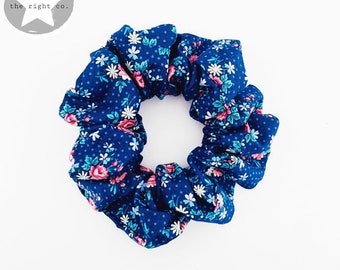 Grandma's Floral Scrunchie / Floral Scunchie / Flower Scrunchie / Wildflower Scrunchie / Blue Floral Scrunchie / Navy Blue Flower Scrunchie