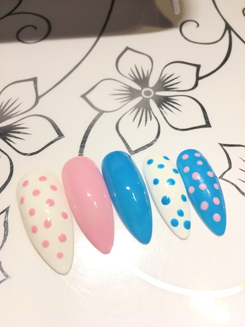 Gender Reveal Nails Press On Nails Baby Shower Gel Nails Etsy