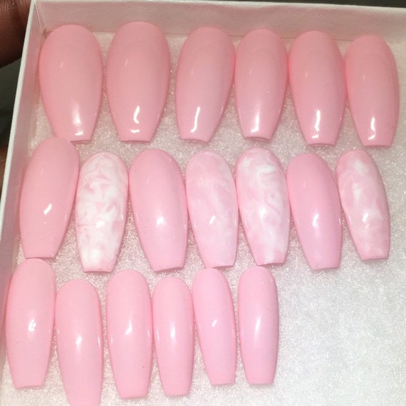 Pink Nails Press On Nails Faux Nail Set Acrylic Nails Etsy