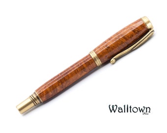 Black Cherry Burl Wood | Real Wood Pen | Jr George Rollerball | Handmade Rollerball | Antique Brass