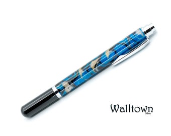 Blue Damascus | Rollester Rollerball | Handmade Pen | Colored Resin