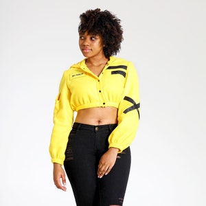 I Slay Cropped Hoddie, Womens Hoodie, Womens Crop Top, Womens Yellow Crop Top, Womens Yellow Hoodie, Womena Yellow Cropped Hoodie image 1