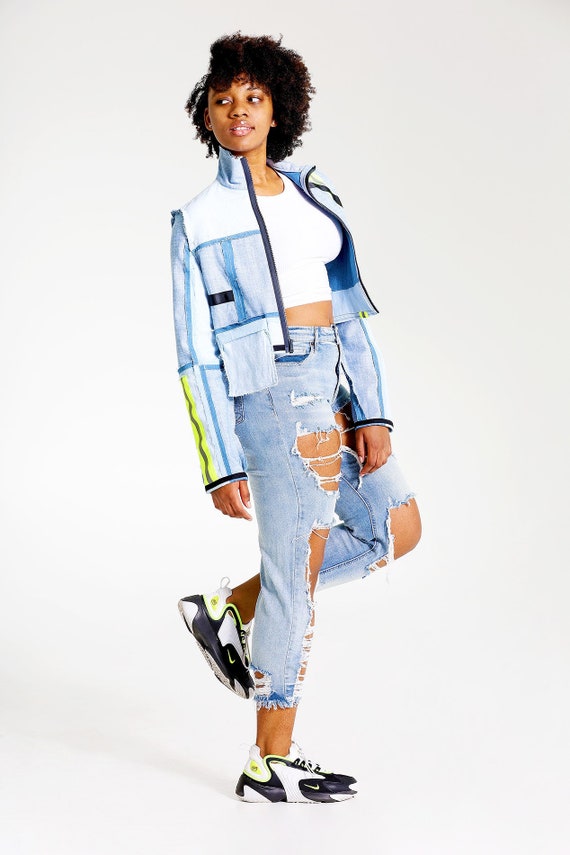 Neon yellow cropped denim jacket hot sale