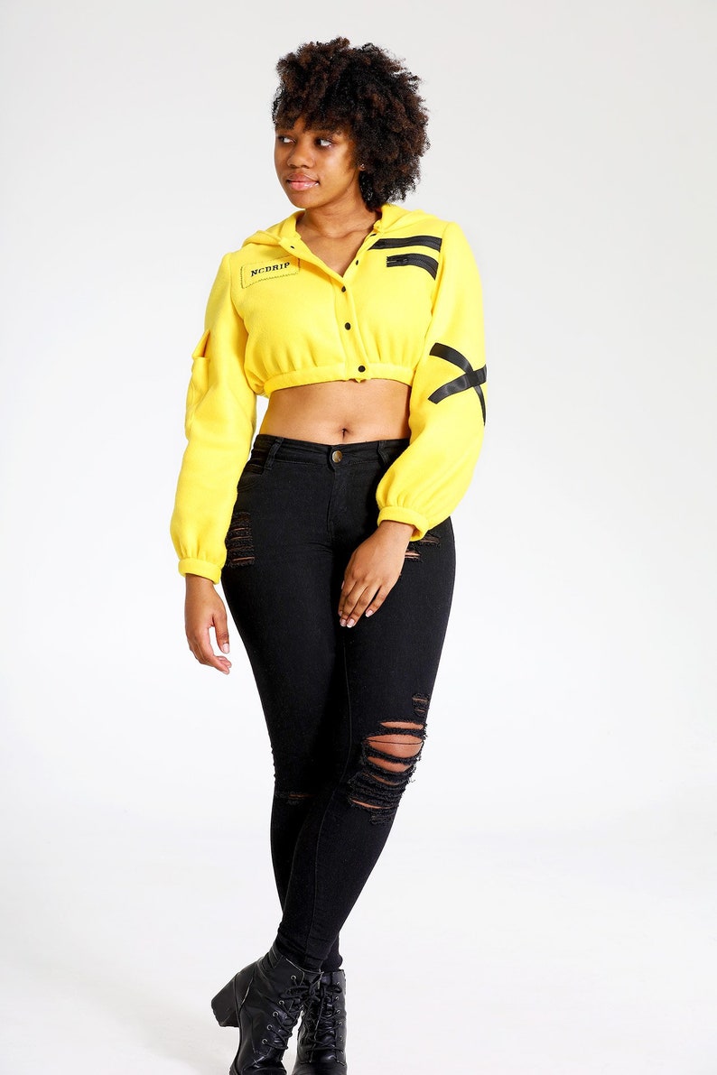 I Slay Cropped Hoddie, Womens Hoodie, Womens Crop Top, Womens Yellow Crop Top, Womens Yellow Hoodie, Womena Yellow Cropped Hoodie image 1