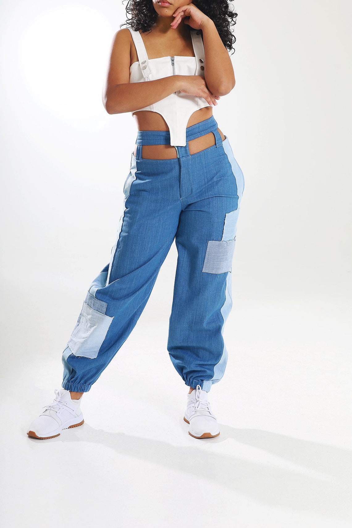 Stripe Cargo Pocket Tapered Joggers in Indigo Cherry
