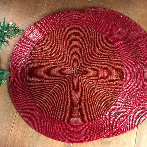 Red Beaded Placemats Etsy