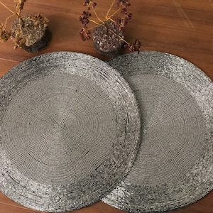 Handmade Beaded Charger Placemats: Grey Festive Table Decor (14 inch)