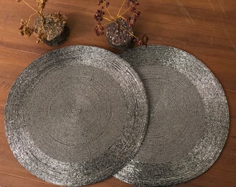 Beaded Placemats Beaded Placemats, Silver Beaded Round Placemats
