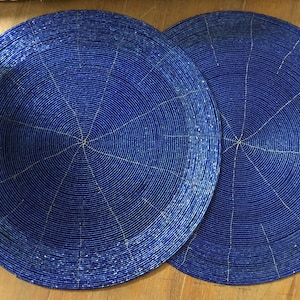 Handmade Royal Blue Beaded Placemats: 14&quot; Festive Table Charger Decor