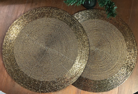 Handgemachte Perlen Tischsets: Kupfer (Antique Gold) Festliche Tischdekoration (36 cm)