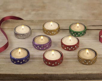 Portavelas de resina con colores surtidos brillantes: decoración hecha a mano, juego de 16