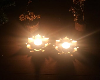 Lotus Blossom Tealight Candleholders, Table Top Tea Light Holder, Votive Holder, Lamps Lighting, Home Decor, Housewarming Gift, Candle Decor