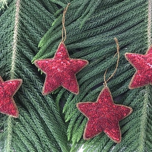 Red Beaded Star Christmas Ornaments: Handmade Holiday Decor (Set of 6)