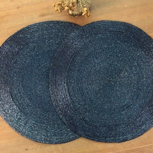Handmade Beaded Charger Placemats, Housewarming Gift Set, Dining Festive Party Table Décor 14 inch Round - Navy Blue Mats, Sets available