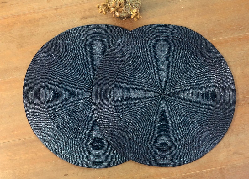 Master Piece Crafts Navy BluePlacemats, Set of 4 Handmade Navy Blue Beaded Charger, Centre Piece,Table Mats, Decorative & Housewarming Gift,Size 14"