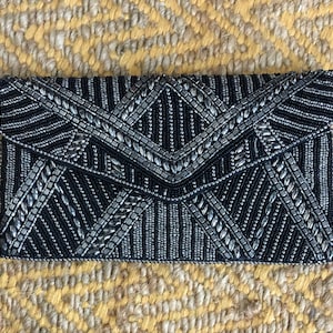 Black Handmade Beaded Clutch, Evening Clutch Bag, Formal Event Clutch Purse, Clutches and Evening Bags, Gift for her, Fashion Gift Bag