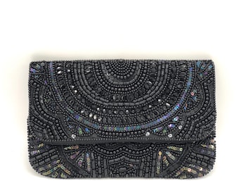 Schwarze Perlen Abend Clutch, Hochzeitsgeschenk, Brautjungfer Clutch Tasche, Clutch Bag, Party Tasche, Mode Taschen, Geschenk für sie, sofort versandfertig