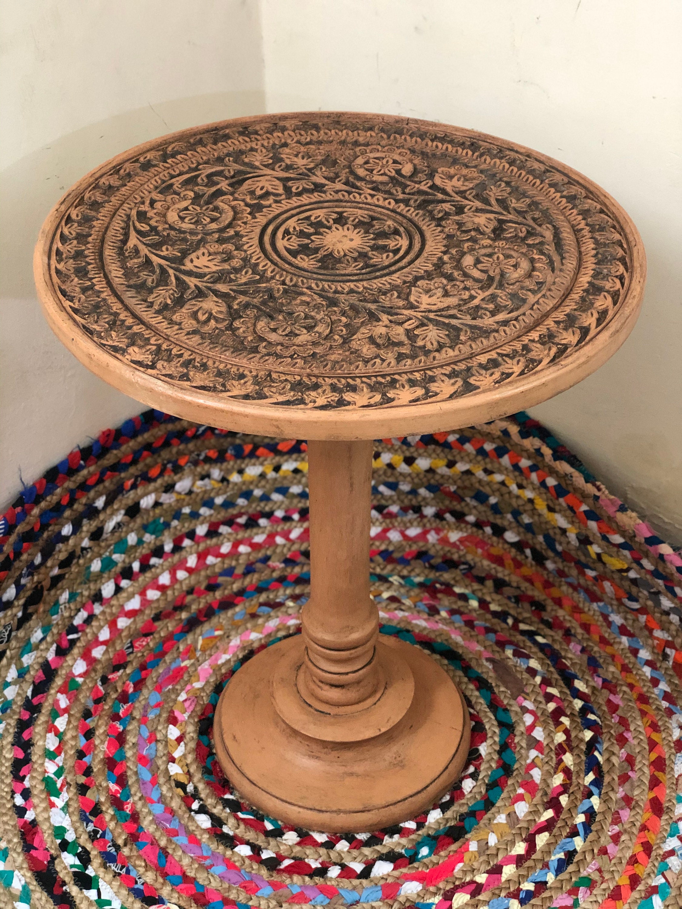 Antique Round Coffee Table Distressed Floral Design Coffee Etsy