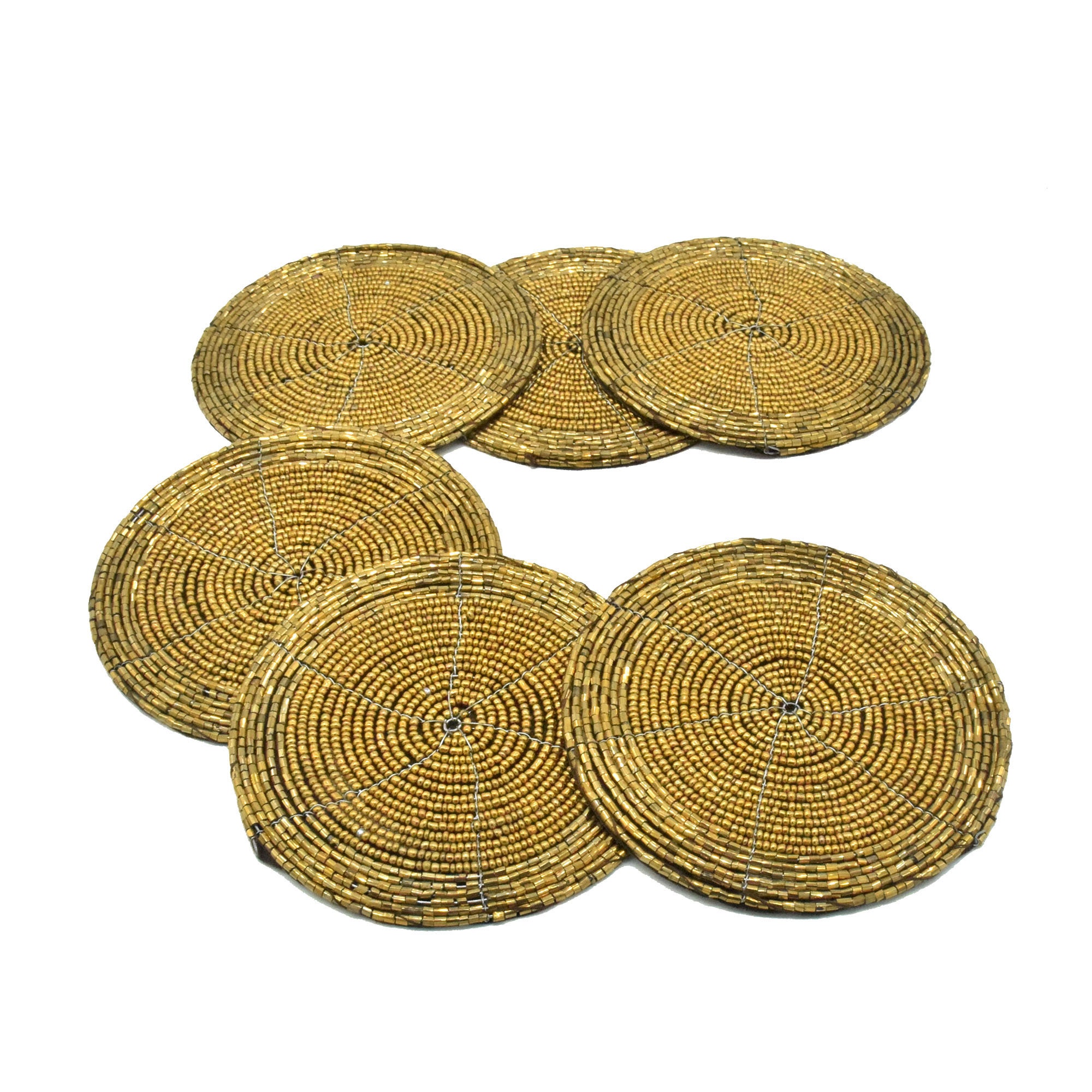 Antique Gold Coasters Set of 6 Handmade Beaded Coasters Etsy
