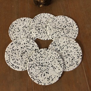 White & Black Coasters, Set of 6, Handmade Beaded Coasters, Decorative Coasters, Gift for her, Housewarming present, ready to ship