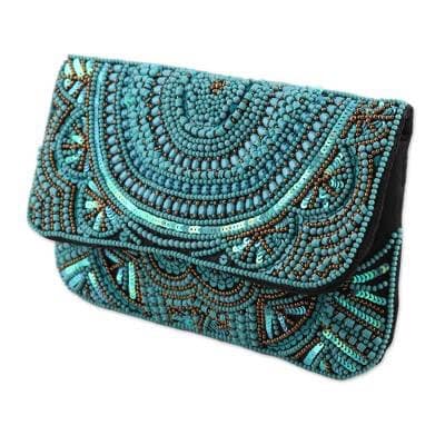 Master Piece Crafts Turquoise Handmade Beaded Clutch, Evening Clutch Bag, Formal Event Clutch Purse, Clutches and Evening Bags, Gift for her