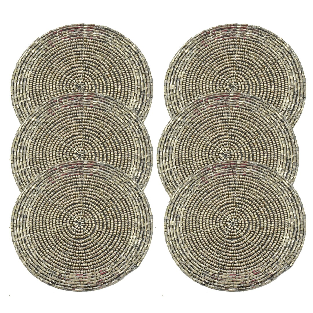 Grey Coasters, Set of 6 , Handmade Beaded Tea and Coffee Cup Coasters