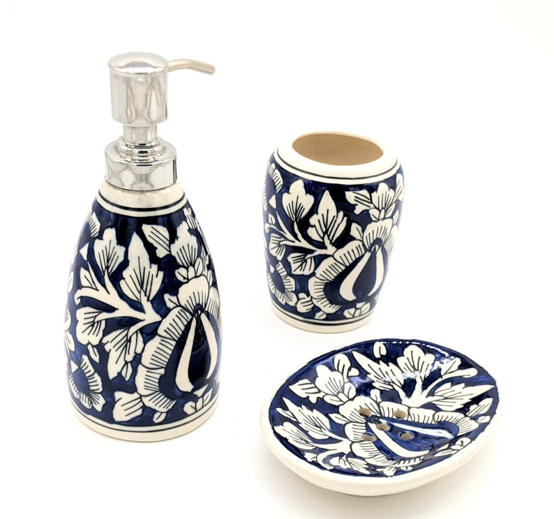 Master Piece Crafts Ceramic Toothbrush Holder, Soap Dispenser Pump and Soap Dish, Bathroom Set, Bathroom Accessory Set, Bathroom Accessory, Ready to Dispatch