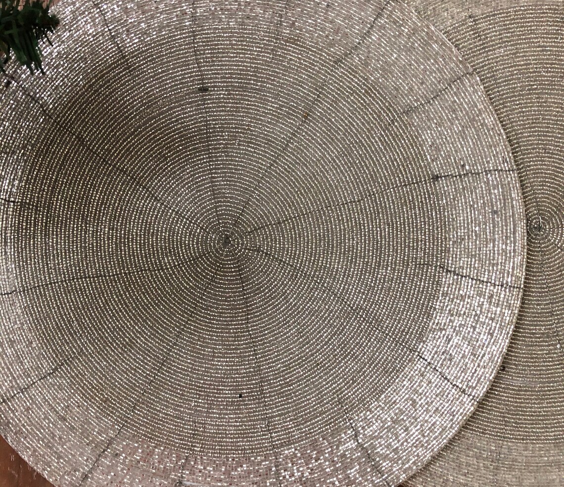 Silver Table Mats Set of 4 Handmade Silver Beaded Mat Centre Etsy