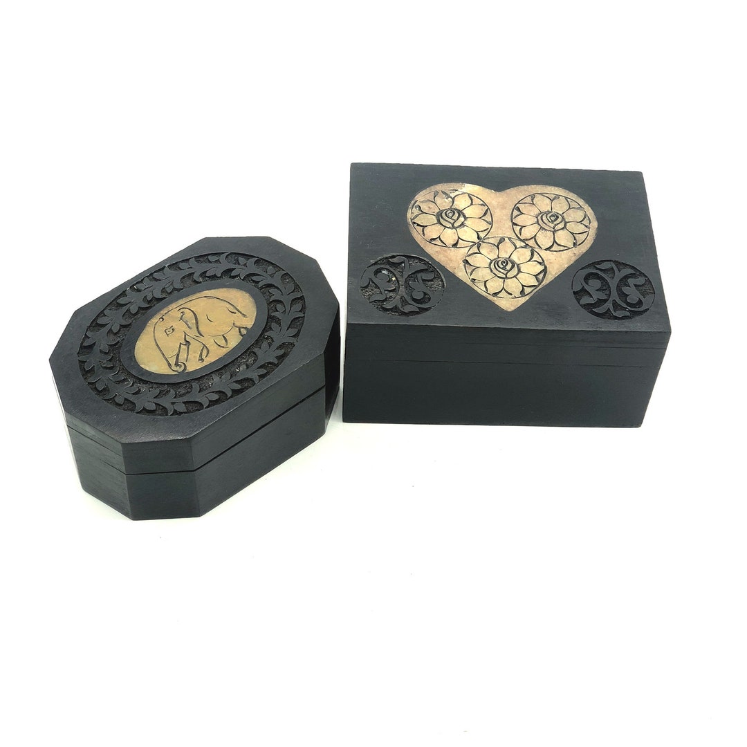 Handmade Hand Carved Wooden Jewelry Box, Floral Motif Decorative ...
