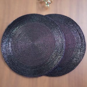 Handmade Beaded Placemats Halloween Harvest Autumn Fall Holiday Christmas Xmas Dining Festive Party Table Décor 14 inch Round - Purple