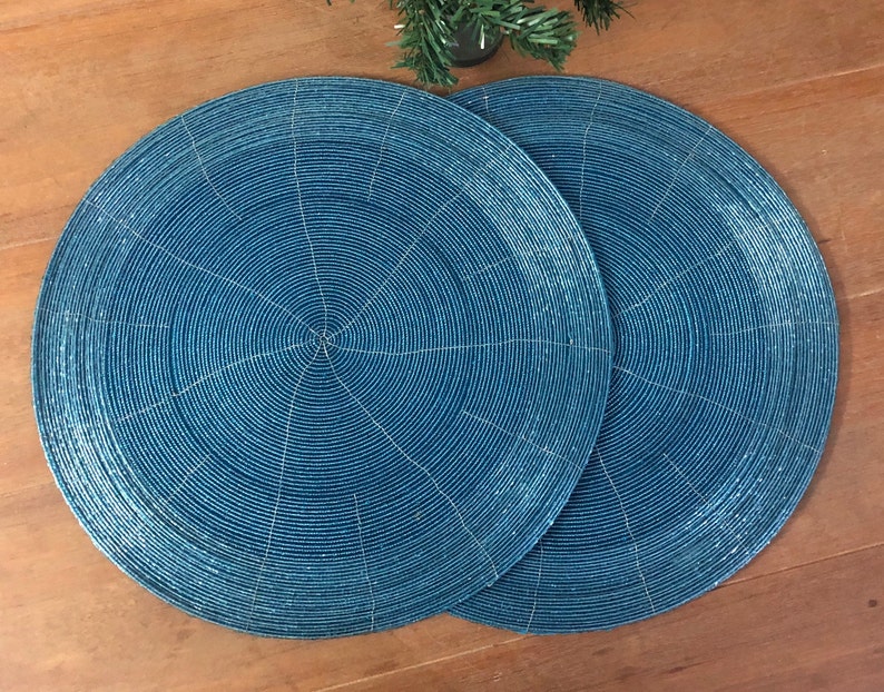 Master Piece Crafts Turquoise Table Mats, Set of 4 Handmade Turquoise Beaded Charger, Centre Piece, Placemats, Decorative & Housewarming Gift,Size 14"