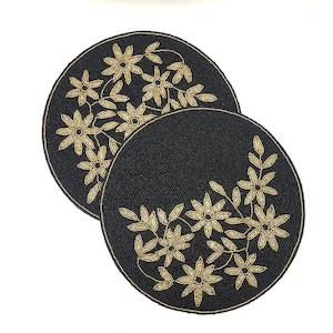 Beaded Floral Placemats: Golden Black Charger Plates, Handmade Table Decoration