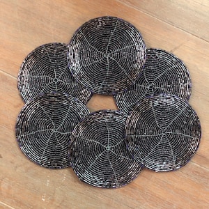 Purple Coasters, Set of 6, Handmade Beaded Coasters, Decorative Coasters, Gift for her, Housewarming present, ready to ship, 4 inches
