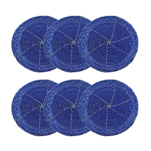 Handmade Royal Blue Beaded Coasters: Indian Artisan Gift Set