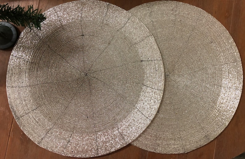 Silver Table Mats Set of 4 Handmade Silver Beaded Mat Centre Etsy